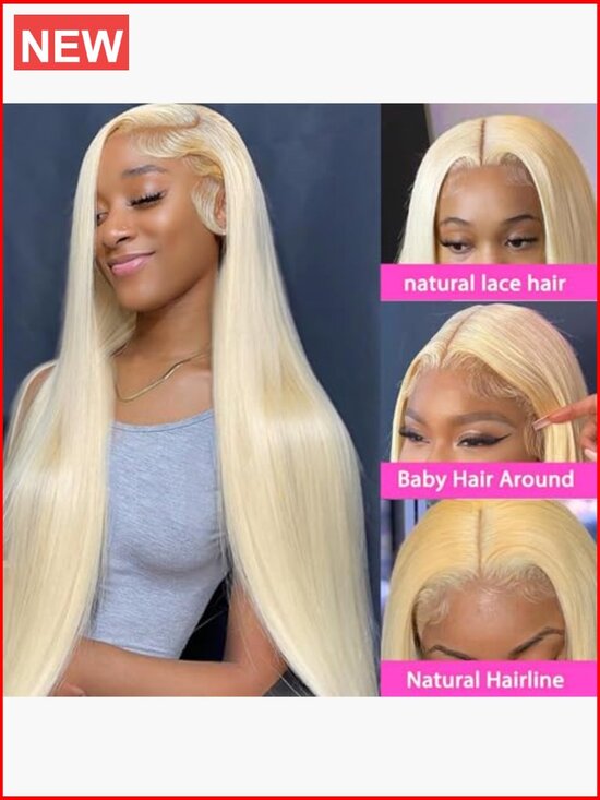 32 Inch 613 Lace Front Wig Human Hair 200 Density Straight Blonde Glueless Wig main image 5